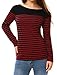 Allegra K Women's Slim Fit Long Sleeve Striped T-Shirt Round Neck Tops X-Large Red