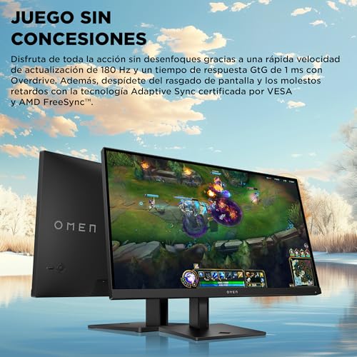 OMEN 27 G2 – Monitor Gaming de 27" FHD 1920 x 1080 a 180 Hz, IPS, 16:9, 1ms, HDMI, Antirreflejo, HDR, DisplayPort, Compatible con Consolas Negro, Plano, 180Hz