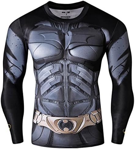 Christine Hahn Mens Super Hero Theme Long Sleeve Speed Drying Sport T-Shirts Batman A XL