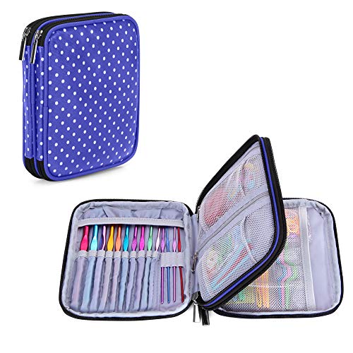 Teamoy Crochet Hook Case, Storage Bag for Various Crochet Needles and Accessories, Sturdy Case with Doulbe Layer and Zip, Easy to Carry on (No Accessories Included), Purple Dots
