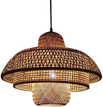 LERSS Bamboo lights Rattan Chandelier Pendant Lamp Retro Light Fixtures Wicker Light Fixtures Chandelier Dinging Room Ceiling Lamp Farmhouse Pendant Light