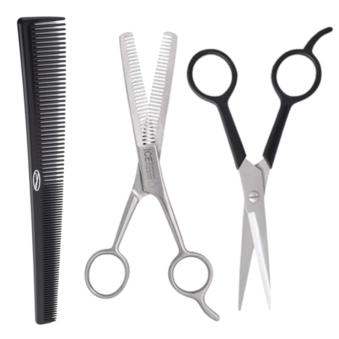 Fine Lines - Barbers Kit Set - Barber Comb, Barber Scissors and Thinning Scissors - Barber Kit for haircutting - Comb for Barbers, Hair Scissors