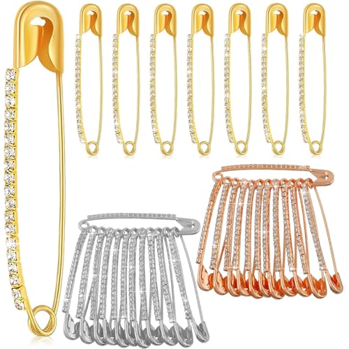 VAMA Multicolor 36pcs Rhinestone Safety Pins Brooches Sweater Shawl Clips Faux Crystal Brooches Shiny Brooch Pins for Clothing Dress Pants Skirt Dressing Accessories (Rhinestone Safety Pins Bulk)