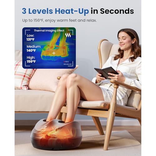 BOB AND BRAD Shiatsu Foot Massager with Heat and Remote, Deep Kneading Massage for Standing Worker, Fits up to Size US 14, 3 Heating Levels, 3 Adjustable Modes & Compression for Mom Dad Senior