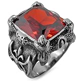 INBLUE Men's Stainless Steel Ring CZ Silver Tone Black Red Dragon Claw Knight Fleur De Lis