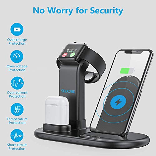 SEEKONE Wireless Charger 3 in 1 Wireless Charging Stand Dock Station for AirPods 2/1 and Watches 5/4/3/2/1, Qi Fast Wireless Charger Compatible with iPhone 8/8 Plus/X/XS/XR/XS Max/iPhone 11/11 Pro - Thumbnail 5