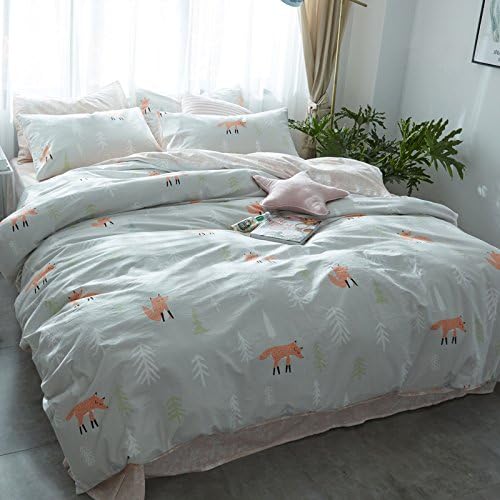 DEERHOME animals Series Cotton Twin Bedding Collections White 3 Pieces Reversible Promotional Comforter Cover Sets With 4 Corner Ties For Kids Adults (little fox, Twin)