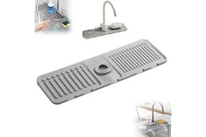 PUSKIU Faucet Mat for Kitchen Sink, 2024 Upgrade Kitchen Sink Splash Guard Silicone Draining Mat Dish Soap Sponge Holder Tray for Kitchen Bathroom Sink for Kitchen Bathroom Sink Area