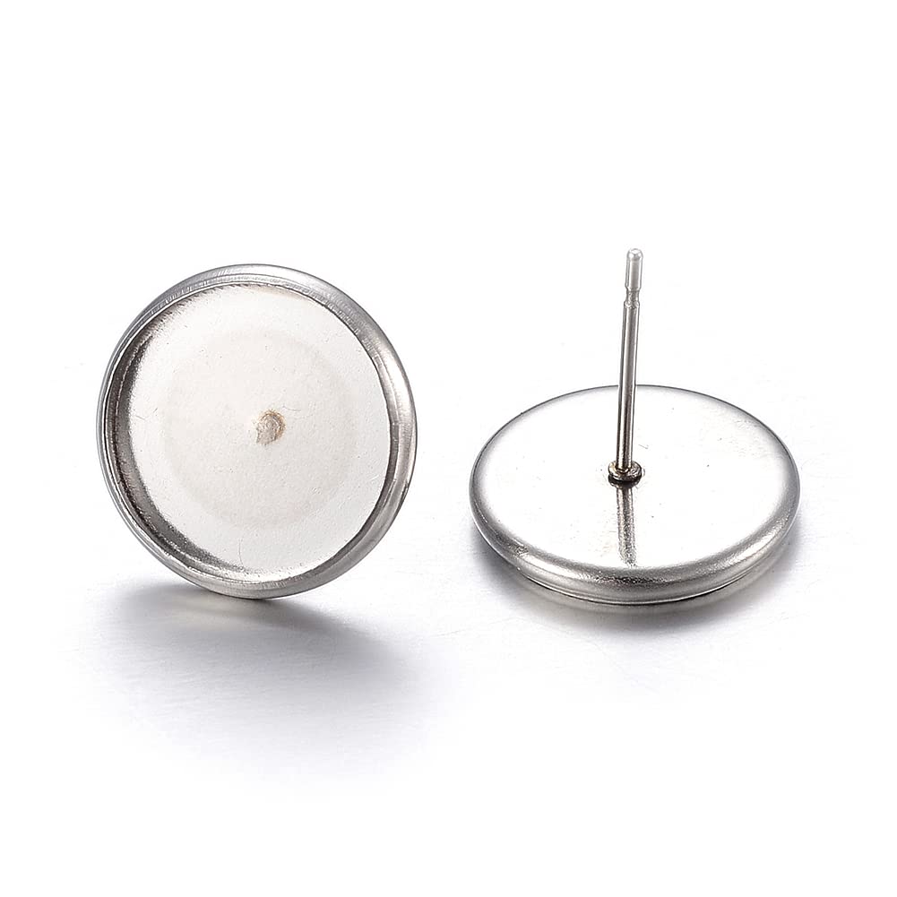 Craftdady 100Pcs Stainless Steel Stud Earring Fit for 8mm Cabochon Setting Post Cup Bezel Tray Earring Blanks for Photo Earrings Jewellery Making