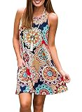 Demetory Women's Summer Floral Print Tunic Dress with Pocket