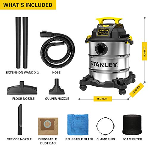 Stanley SL18116 Wet/Dry Vacuum, 6 Gallon, 4 Horsepower, Stainless Steel