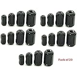 AUCH 20Pcs Clip-on Ferrite Ring Core Black RFI EMI Noise Suppressor Cable Clip for 5mm/7mm/9mm/13mm Diameter Cable