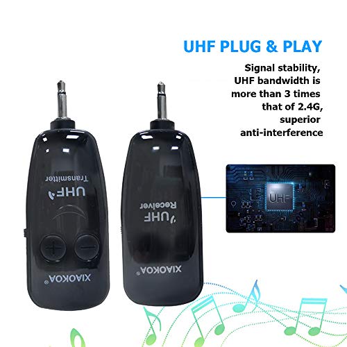 Wireless Guitar System, XIAOKOA Rechargable Transmitter and Receiver, UHF 50M Transmission Range for Electric Guitar, Bass, Violin, Speakers, Voice Amplifier, PA System