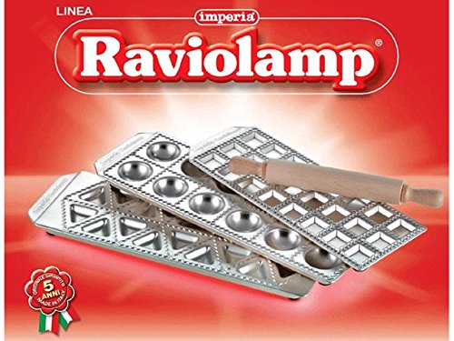Imperia Ravioli Maker Set of 3 Italian Made Molds- Mini Squares, Tortelli, and Raviolini with Rolling Pin