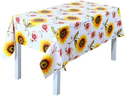 EffortLife Vinyl Tablecloth Spill-proof Water-proof Oil-proof Kitchen Dining Wipe Clean Oblong/Rectangle PVC Table Cover 55 x 100 Inch,Sunflower