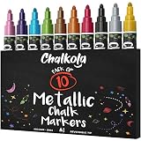 Metallic Chalk Markers - Pack of 10 Liquid Chalk Pens - For Chalkboard, Blackboard, Cafe Menu, Business, Window - Wet Wipe Erasable - 6mm Reversible bullet & chisel Tip