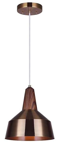 THOR 1-LIGHT PENDANT, GOLD AND FAUX WOOD, ADJUSTABLE...