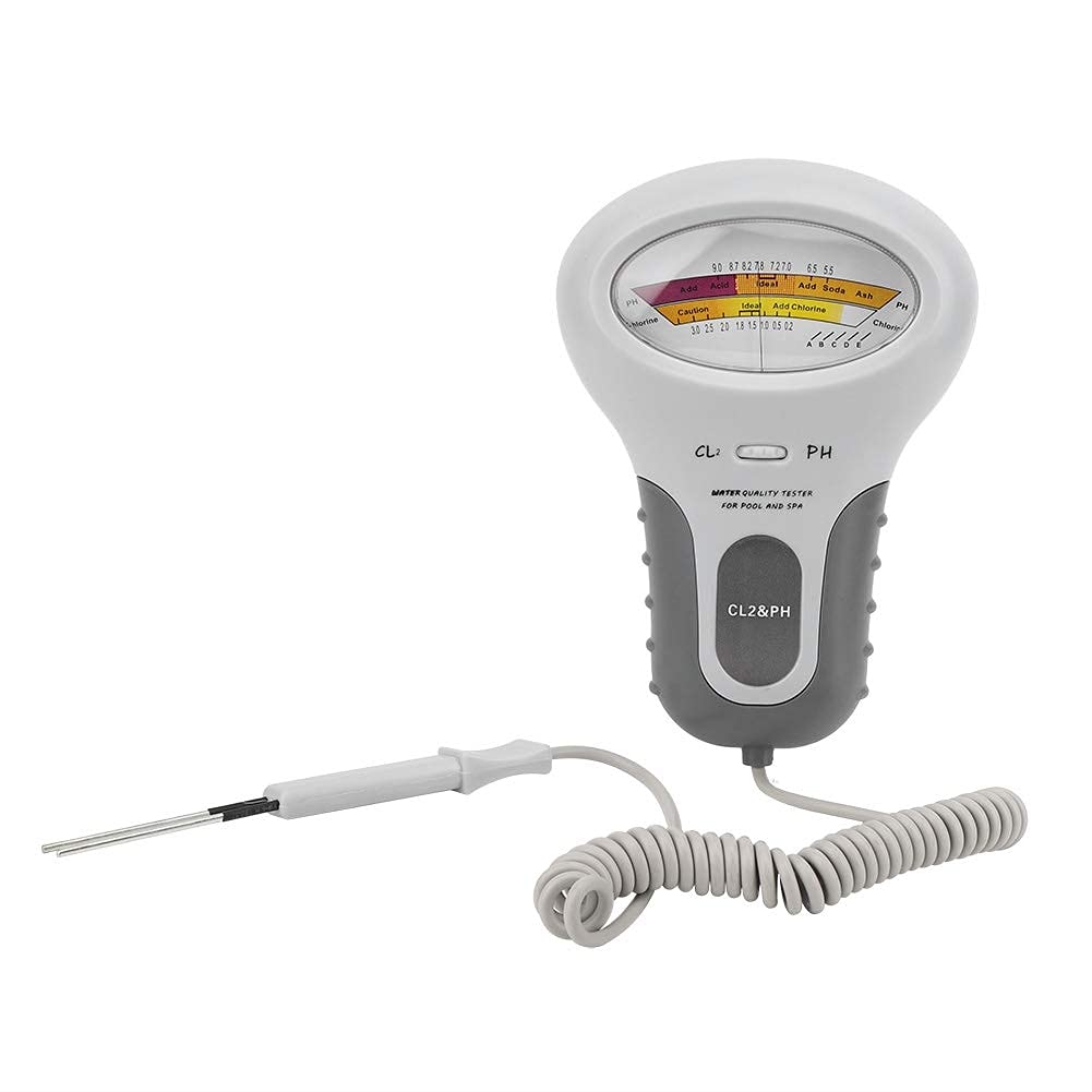 Water Analyzer,CL2 Chlorine & PH Tester Swimming Pool Spa Water Quality Tester with Probe,Large Screen Displays the Test Result on PH and Chlorine Level,Designed for Family-Sized Swimming Pool or Spa