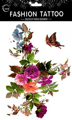 GGSELL GGSELL waterproof and non toxic temporary tattoos Large design colorful flowers with butterfly temporary tattoos women for chest,belly,back,leg,etc.