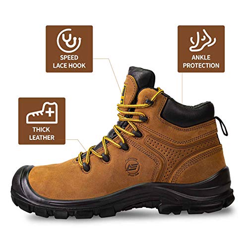 AEGISWARM 6” Steel Toe Boots for Men, Safety Waterproof Non Slip