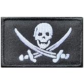 Antrix Pirate Flag Patch Jolly Roger Knife and Fork Dead Skull Military Badge Emblem Patch Hook &amp; Loop Patch for Backpacks Hats Caps Bags Vests Military Uniforms Biker Clothes -3.15x2 inch