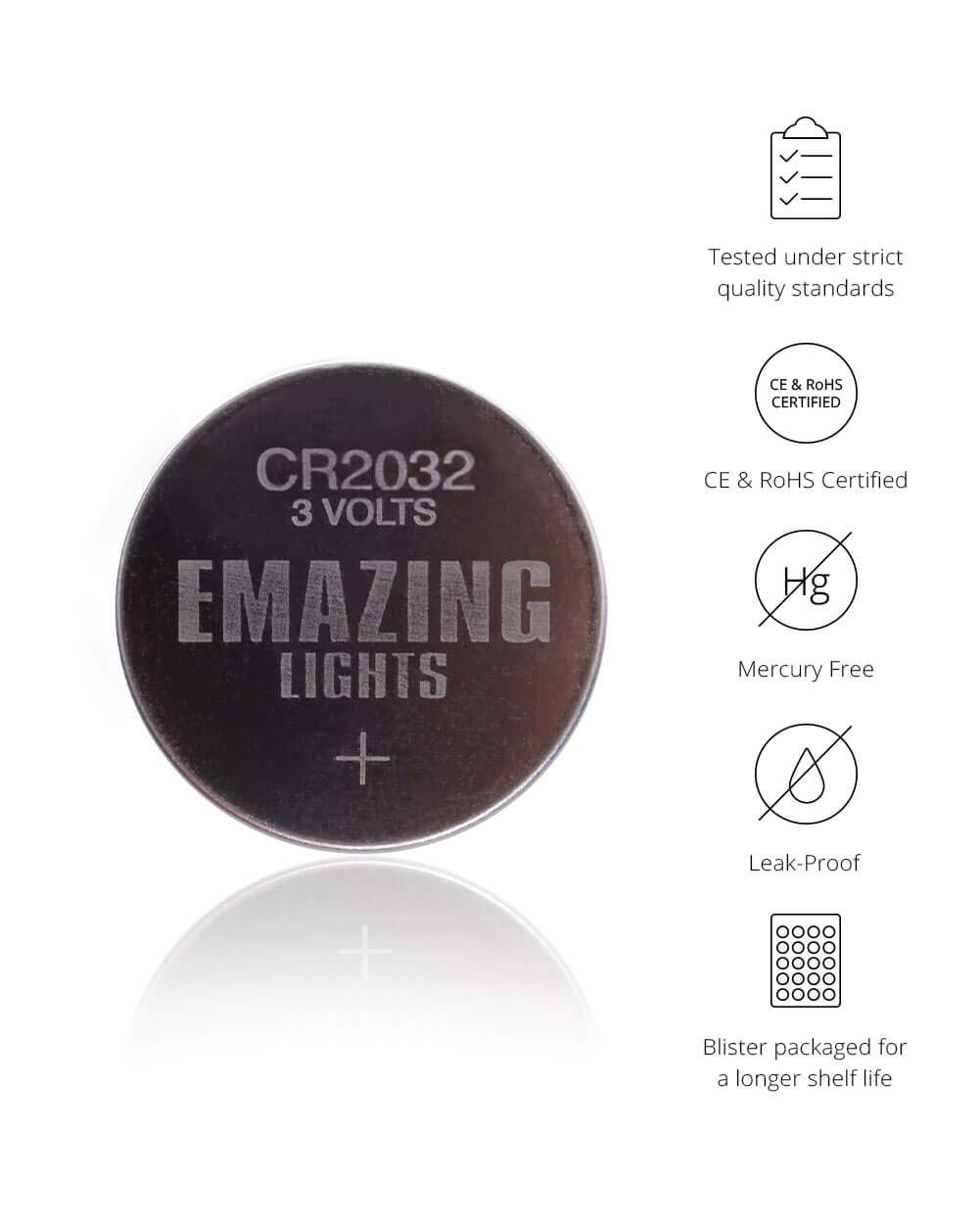EmazingLights CR2032 Batteries 3 Volt Lithium Coin Cell 3V Button Battery (20 Pack)