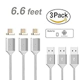 ZRSE 4th Generation 6.6 Feet Magnetic Braided USB Charging Cable for Samsung Galaxy S2 S3 S4 S6, Note 2/3/4/5,LG G4 G3, Sony Xperia Z5 Premium/Compact etc (Silver-3-Pack)