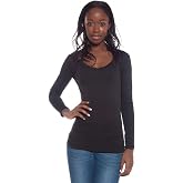 Active USA Womens Plain Basic Cotton Blend Deep V Neck T Shirt with Long Sleeves