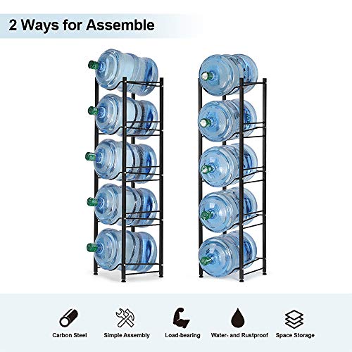 Nandae Water Cooler Jug Rack, 5-Tier Heavy Duty Water Bottle Holder Storage Rack for 5 Gallon Water Dispenser, Save Space (Black)