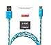 iPhone 7 Charger - 6ft, Blue, Round Lightning Cable - Strong, Long, Braided USB Data Cord - High Speed Heavy Duty Sync Wire - For Apple iPhone 7, 6 6s, 5, iPad, iPod