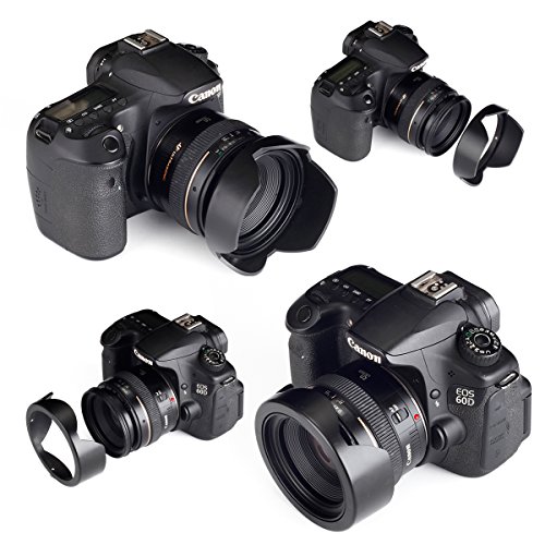 Reversible Tulip Flower Lens Hood for Canon Nikon Sony DSLR + Center Pinch Lens Cap with Cap Keeper Leash + Premium Microfiber Lens Cleaning Cloth Set (77mm)