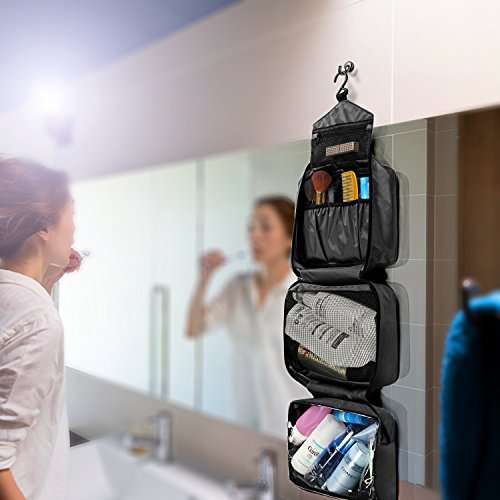 Hanging Toiletry Bag | Compact Travel Toiletry Bag for Men/Women | Foldable Mens Hygiene Bag with 4 Compartments| Waterproof Travel Bathroom Bag.(Black) 6 Hanging Toiletry Bag | Compact Travel Toiletry Bag for Men/Women | Foldable Mens Hygiene Bag with 4 Compartments| Waterproof Travel Bathroom Bag.(Black)