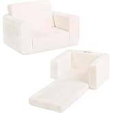 Welnow Toddler Chair, 2-in-1 Soft Sherpa Kids Sofa, Convertible Toddler Couch Lounger, Flip Out Kids Couch Chair with Side Pockets & Removable Cover for Girls and Boys, Beige
