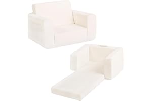 Welnow Toddler Chair, 2-in-1 Soft Sherpa Kids Sofa, Convertible Toddler Couch Lounger, Flip Out Kids Couch Chair with Side Po