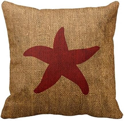 18" x 18" Nautical Starfish In Rustic Red And Reverse Decorative Throw Pillow Case Cushion Cover