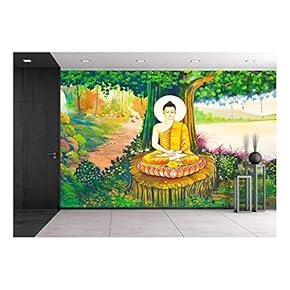 Traditional Thai Style Painting Art on Temple Wall,Thailand.Generality in Thailand - Removable Wall Mural | Self-Adhesive Large Wallpaper - 66x96 inches