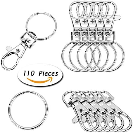 Yarssir 110 Pieces Premium Metal Swivel Clasps Lanyard Snap Hook Lobster Claw Clasps and Key Chain Rings,Silvery