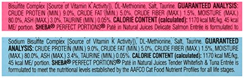 SHEBA PREMIUM CAT FOOD PERFECT PORTIONS MULTIPACK – DELICATE SALMON ENTREE AND TENDER WHITEFISH & TUNA ENTREE- 24 CT