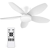 Orabriz 35 Inch Ceiling Fan with Lights and Remote Control, Quiet Modern Low Profile Fan Light with 6 Speeds, Dimmable LED, Reversible Blades for Bedroom Living Room Indoor/Outdoor, White