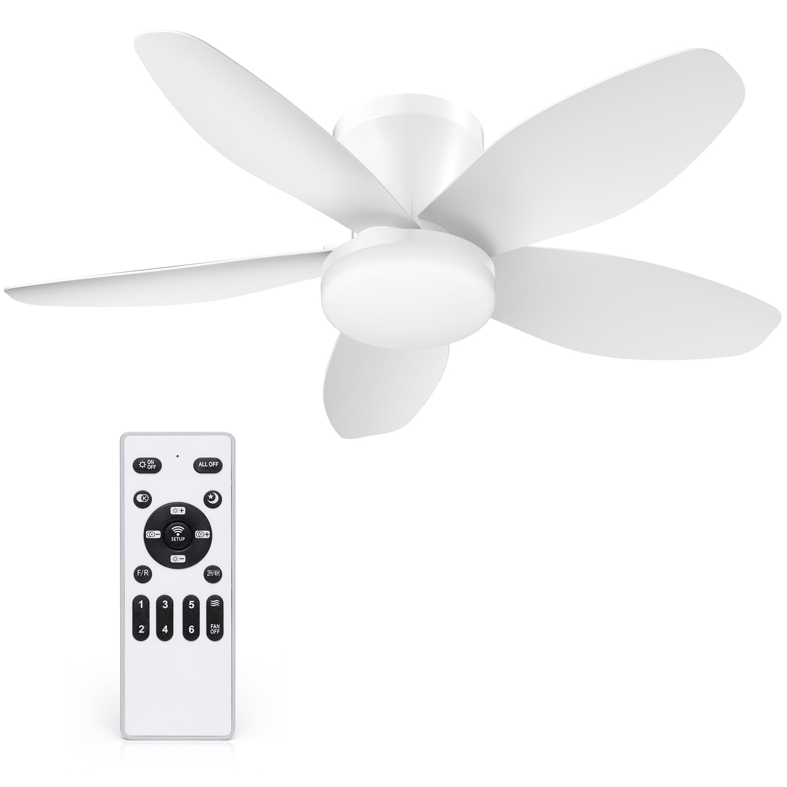 Photo 1 of Orabriz 35 Inch Ceiling Fan with Lights and Remote Control, Quiet Modern Low Profile Fan Light with 6 Speeds, Dimmable LED, Reversible Blades for Bedroom Living Room Indoor/Outdoor, White