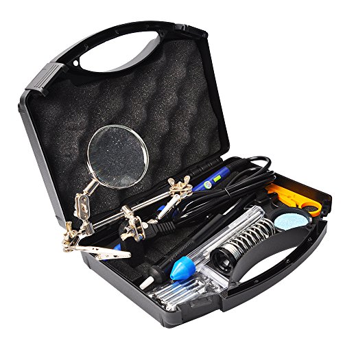 Upgraded Soldering Iron Kit Electronics with Magnifying Glass 60w Temperature Adjustable Soldering Iron [16-In-1] Welding Tool 6 Tips Desoldering Pump Stand with Sponge Tweezers Wire Cutter Carry Box - Thumbnail 4