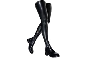 AOSPHIRAYLIAN Womens Over The Knee High Boots Chunky Heel Slip On Faux Leather Riding Surgical Stretch Thigh High Boots