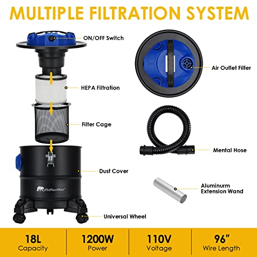 1200W Ash Vacuum Cleaner, 5 Gallon Ash Vacuum Collector with Blow