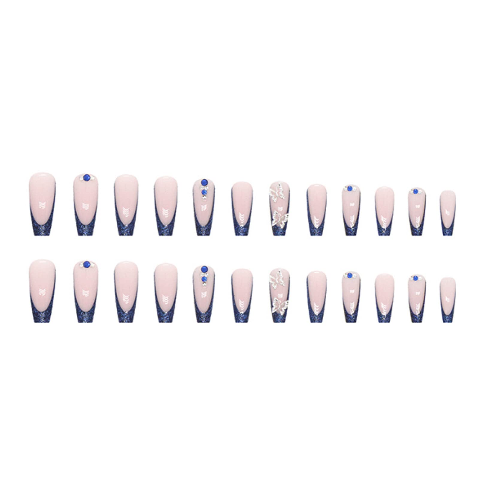 DANMANR Long Press on Nails Square French Fake Nails Full Cover Nude Acrylic False Nails for Women and Girls 24PCS (Blue Butterfly) - Image 3
