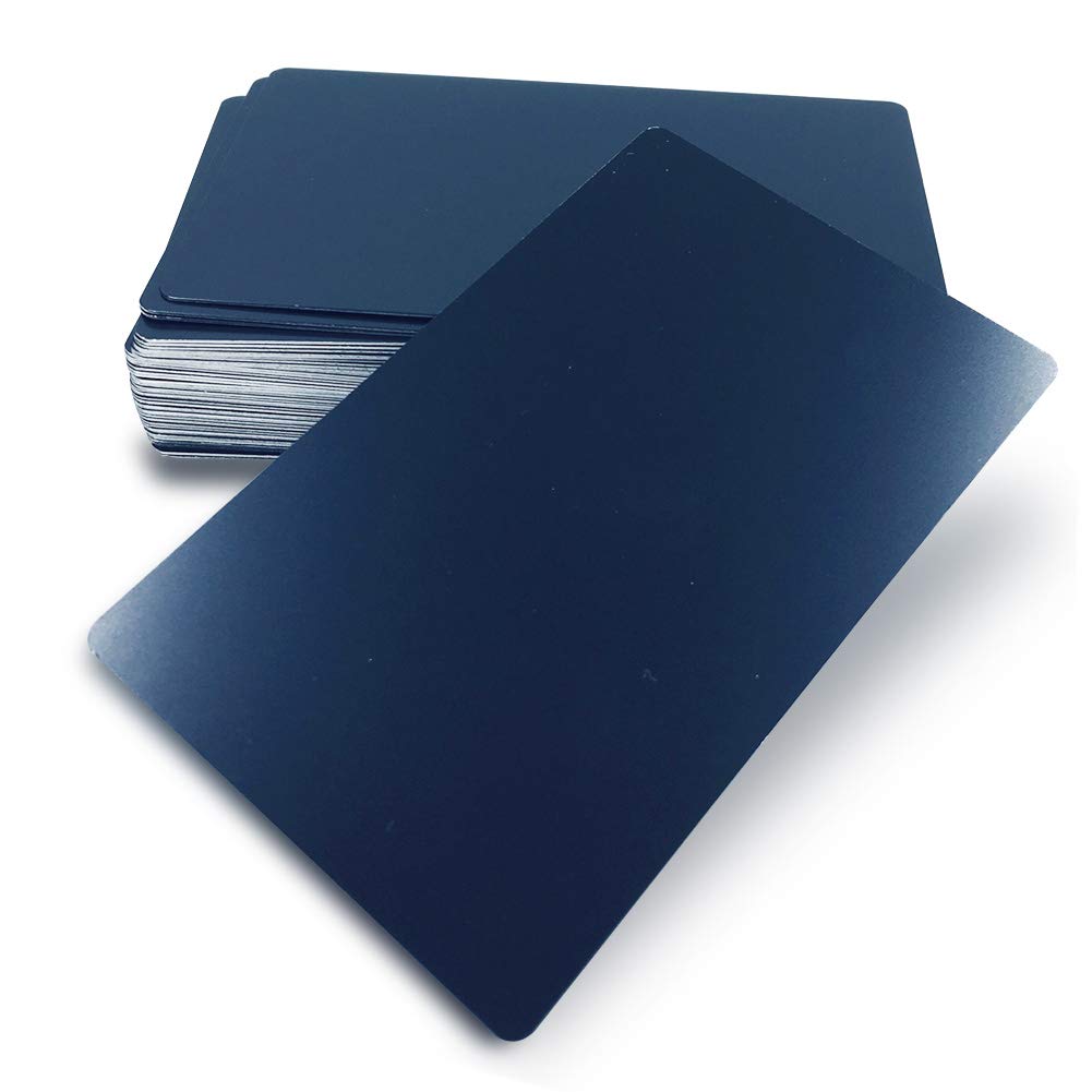 Ebamaz 50PCS Thick 0.45mm Matte Black Finish Aluminum Metal Business Cards Blanks 3.4 X2.13 inch for Customer Laser Engraving (Black,Blank)