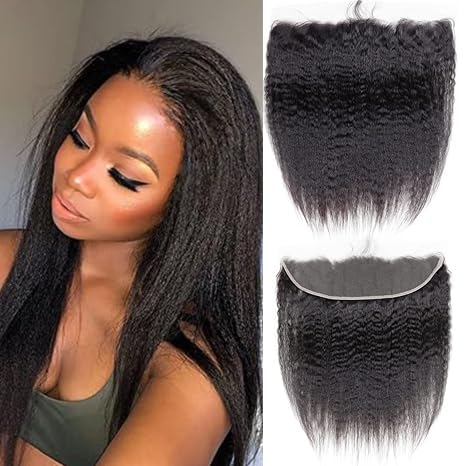 13x4 Lace Frontal Closure Yaki Straight Unprocessed Brazilian Virgin Human Hair 150% Density With Pre Plucked Baby Hair Natural Black Color 18 Inch For Women โ image 1