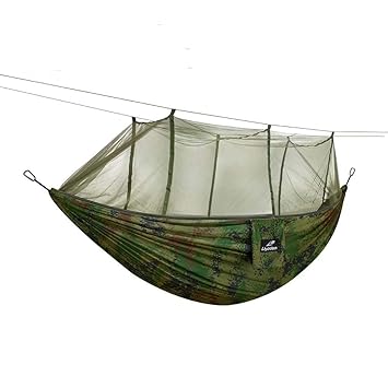 Lhedon Hängematten mit Moskitonetz, Tragbare Nylon Camping Hängematte Double Hängematte mit Baum Gurte für Rucksackreisen,Wan
