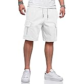 HUNGSON Mens Cargo Shorts Drawstring Classic Chino Stretch 9" Inseam Short with 6 Pockets