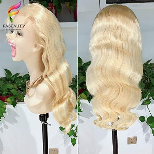 613 Middle Part Blonde 13x1 Body Wave Lace Front Wigs Brazilian Human Hair Wigs for Women 613 Blonde Lace Frontal Wigs Pre Plucked With Baby Hair 150% Density Fabeauty (14inch, #613)