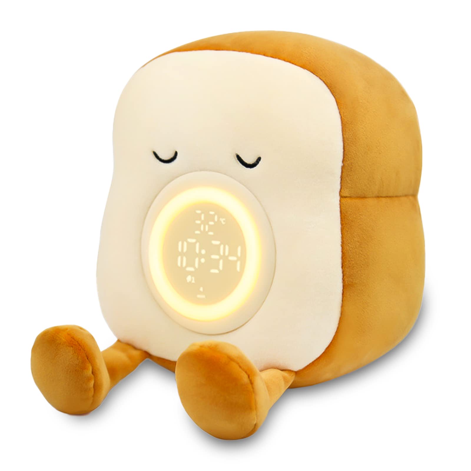 Aedcbaide Kids Alarm Clock, Night Light Lamp Cute Plush Toy Toast Sleep Training Alarm Clocks with Phone Holder, Rechargeable & Dimmable Wake Up Light For Room Decor (Toast)